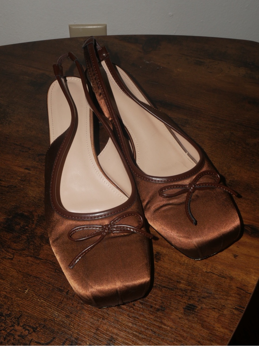 Satin Brown Ballet Heels